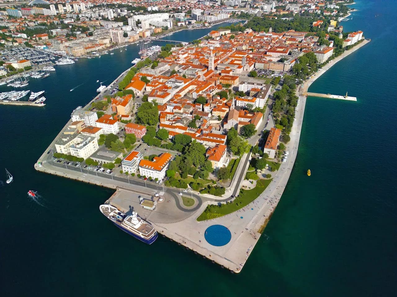 Aerial view of Zadar old town peninsula with Adriatic Sea in Croatia.jpg